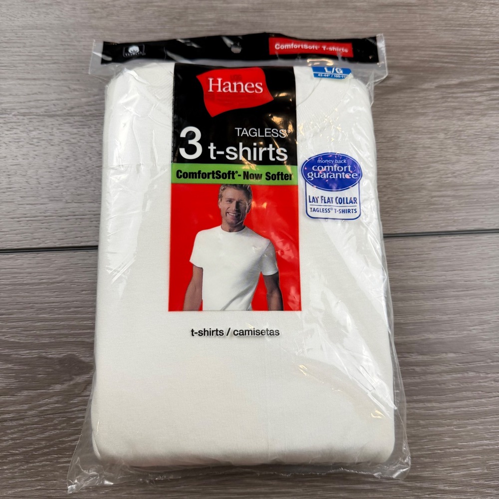 Hanes Mens T-Shirts 3-Pack ComfortSoft Tagless Crew Neck White Large